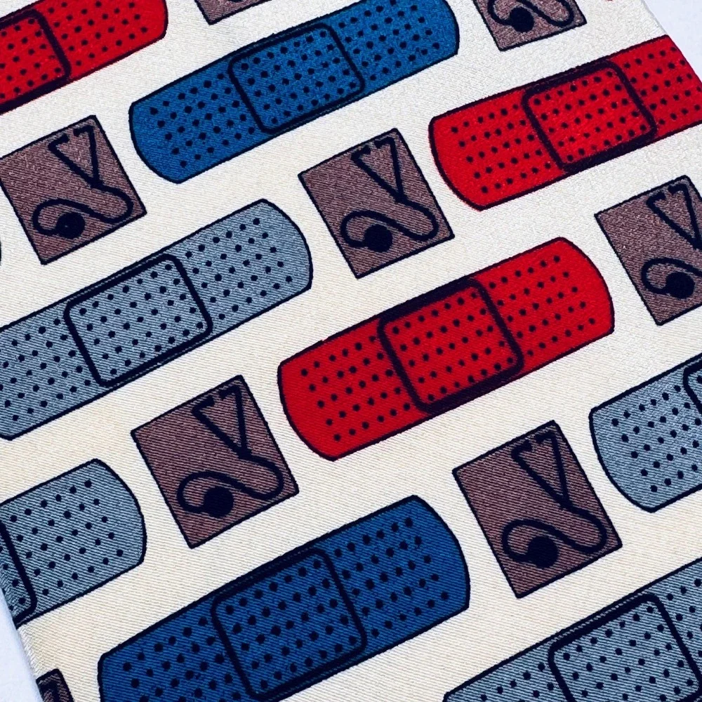 Vicky Davis Tie Silk Necktie Medical Bandage Print Novelty Cream Red Blue Doctor